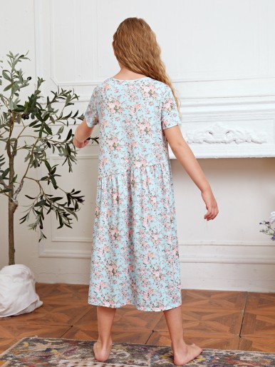 Girls Allover Floral Print Nightdress