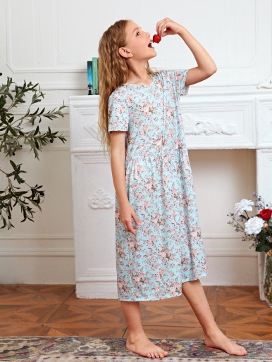 Girls Allover Floral Print Nightdress