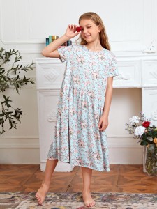 Girls Allover Floral Print Nightdress