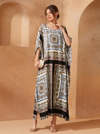 Scarf Print Kaftan Dress