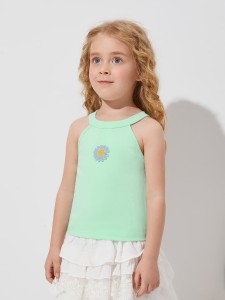 Toddler Girls Floral Embroidery Halter Top
