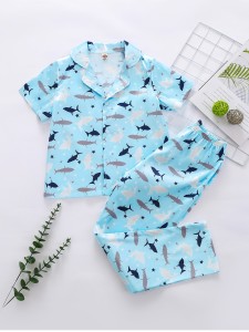 Boys Lapel Collar Cartoon Graphic PJ Set