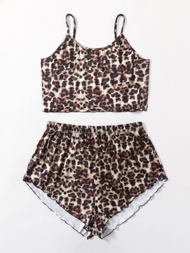 Plus Cheetah Print Cami Pajama Set