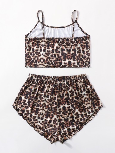 Plus Cheetah Print Cami Pajama Set