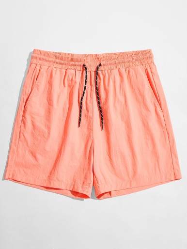 Men Drawstring Waist Solid Shorts