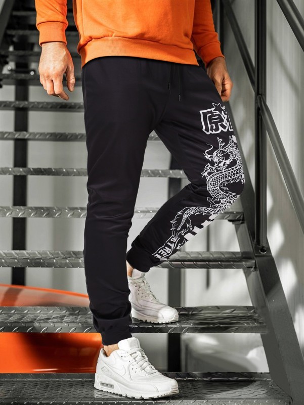 Men Chinese Dragon And Letter Graphic Sweatpants