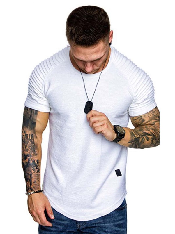 Men Ruched Raglan Sleeve Patched Tee