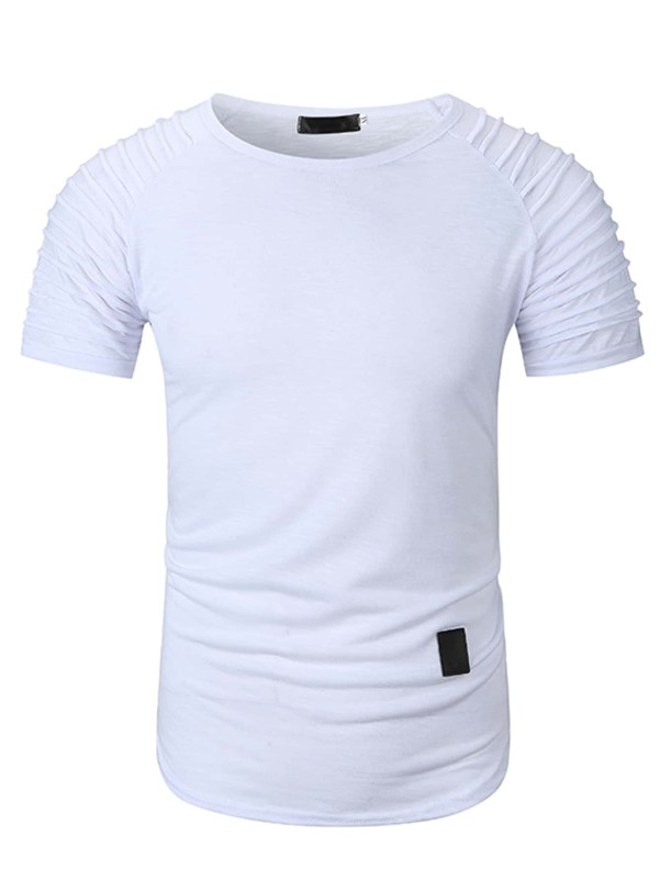 Men Ruched Raglan Sleeve Patched Tee