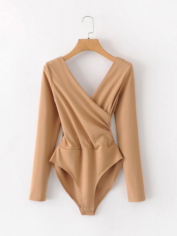 Ribbed Crisscross Surplice Bodysuit