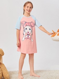 Girls Figure Graphic Colorblock Nightdress