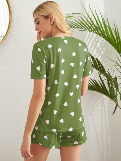 Allover Heart Print Pajama Set