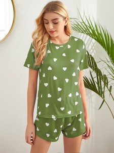 Allover Heart Print Pajama Set