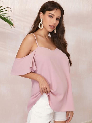 Maternity Solid Cold Shoulder Top