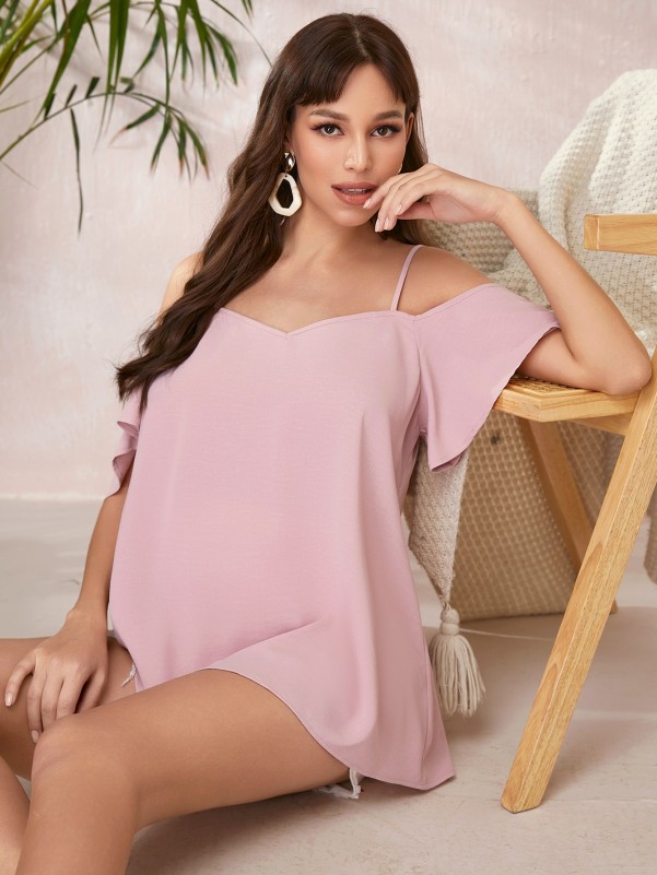 Maternity Solid Cold Shoulder Top