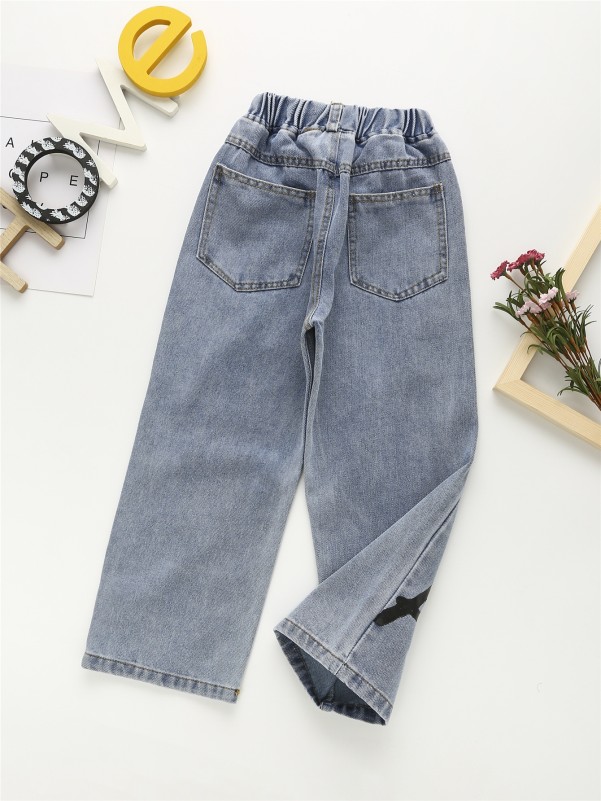 Girls Letter Graphic Wide Leg Jeans