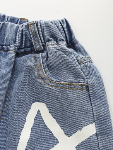 Girls Letter Graphic Wide Leg Jeans