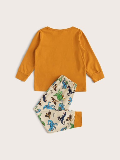 Toddler Boys Letter & Dinosaur Print PJ Set