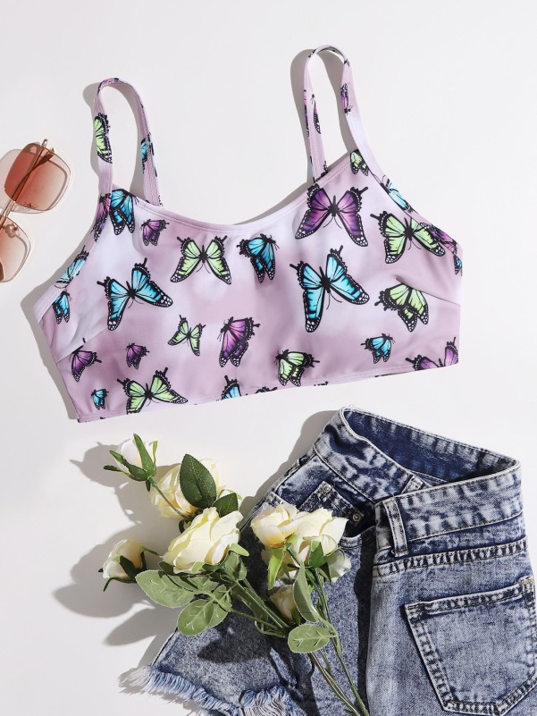 Plus Butterfly Print Bikini Top