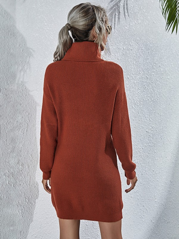 Turtleneck Drop Shoulder Sweater Dress