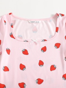 Girls Scoop Neck Strawberry Print Dress