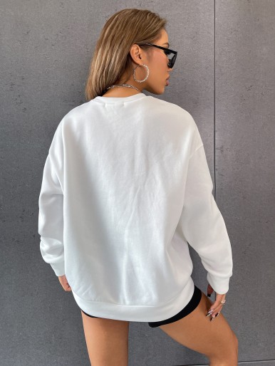 Slogan Graphic Drop Shoulder Sweatshirt