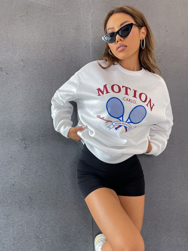 Slogan Graphic Drop Shoulder Sweatshirt