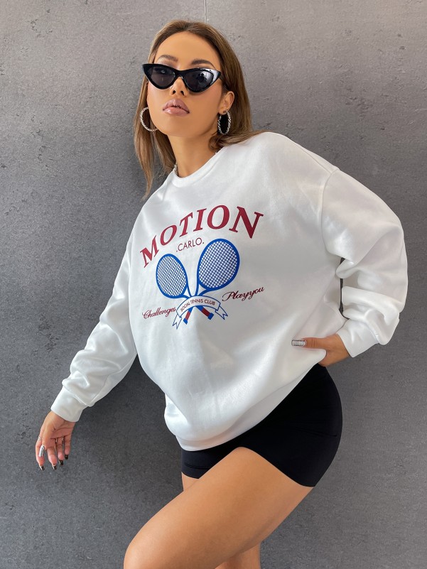 Slogan Graphic Drop Shoulder Sweatshirt