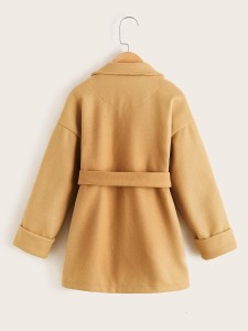 Girls Drop Shoulder Double Breasted Belted Overcoat