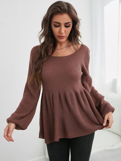 Lantern Sleeve Peplum Hem Sweater