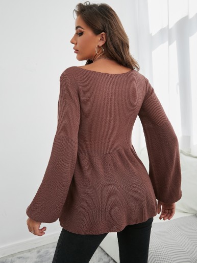 Lantern Sleeve Peplum Hem Sweater