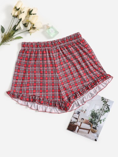 Plus Plaid Frill Trim Sleep Shorts