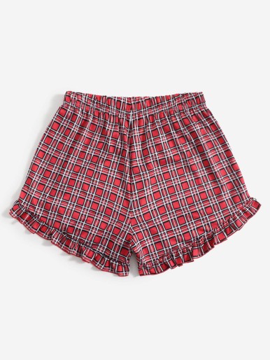 Plus Plaid Frill Trim Sleep Shorts