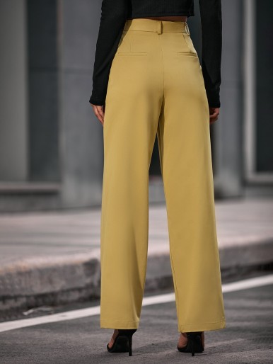 Solid Slant Pockets Tailored Pants Without Belt