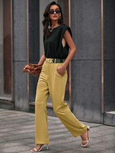 Solid Slant Pockets Tailored Pants Without Belt