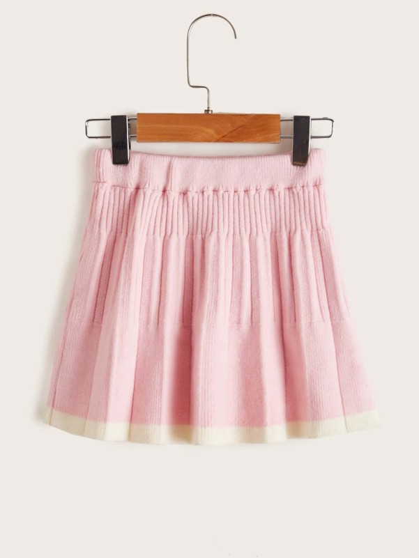 Toddler Girl Frill Sweater & Contrast Binding Knit Skirt