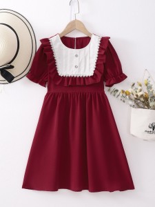 Girls Colorblock Puff Sleeve Smock Dress