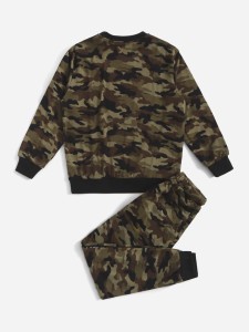 Boys Camo Print Letter Tape Sweatshirt & Sweatpants Set