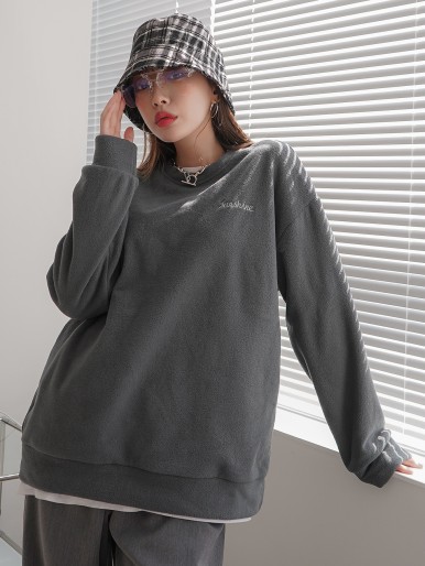 Letter Embroidery Drop Shoulder Sweatshirt