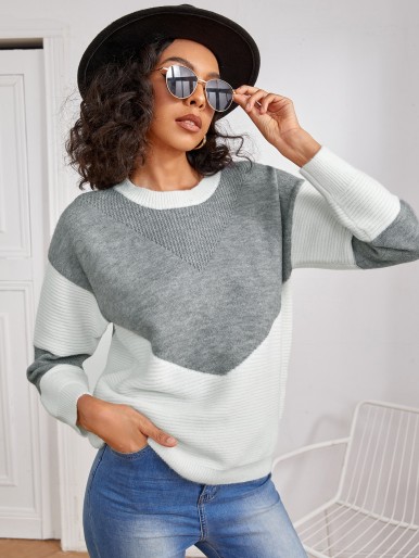 Two Tone Drop Shoulder Sweater