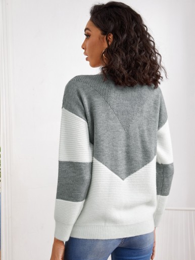 Two Tone Drop Shoulder Sweater