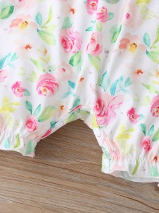 Baby Girl Floral Print Ruffle Trim Romper & Headband