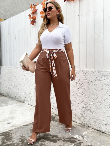 Plus Wide Leg Belted Pants