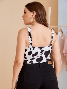 Plus Cow Print Ruched Bust Knot Front Top