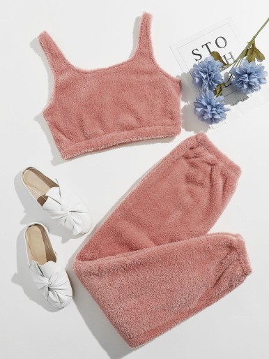 Solid Plush Tank Lounge Set