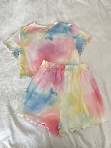 Tie Dye Lettuce Trim PJ Set