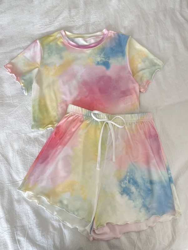 Tie Dye Lettuce Trim PJ Set