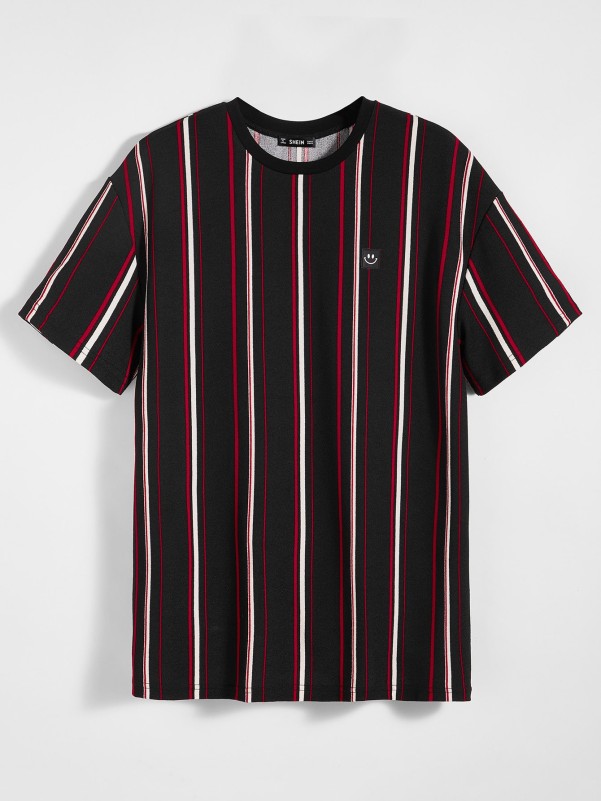 Men Patched Detail Striped Tee