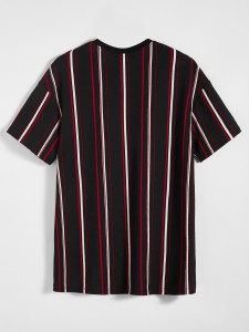 Men Patched Detail Striped Tee