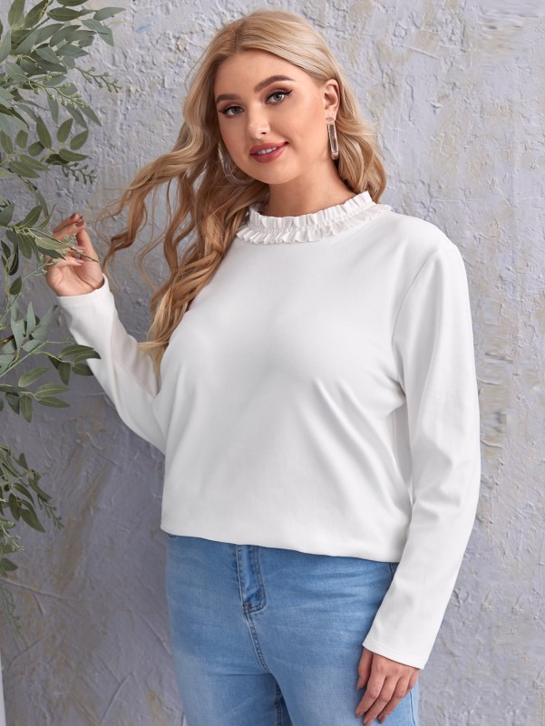 Plus Frilled Neckline Solid Tee