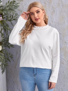 Plus Frilled Neckline Solid Tee